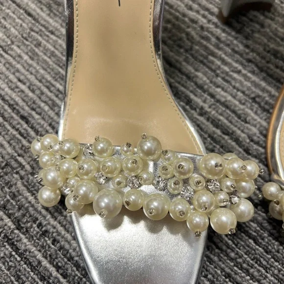 SB-Fay Silver Metallic Pearl Rhinestone High Heel Sandals